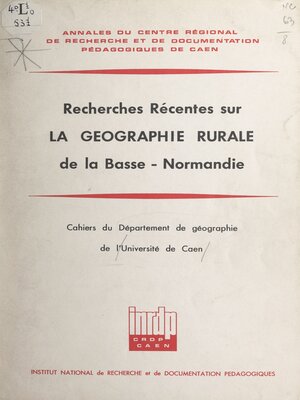 cover image of Recherches récentes sur la géographie rurale de la Basse-Normandie